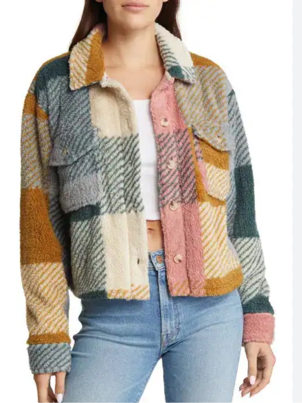 Thread & Supply Multicolored Patchwork Teddy Shacket